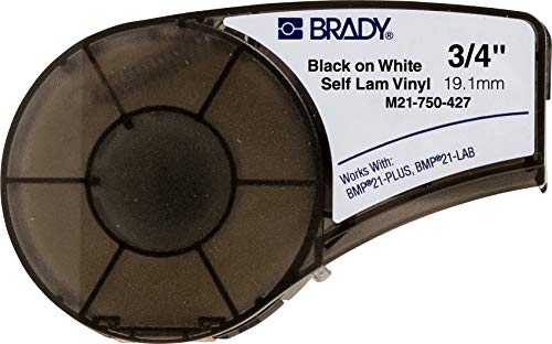 Brady cinta autoadhesiva de vinilo (M21-750-427) - negro sobre blanco, cinta translúcida - compatible con impresora de etiquetas BMP21-PLUS - 14 pies de longitud, 0.75 pulgadas de ancho