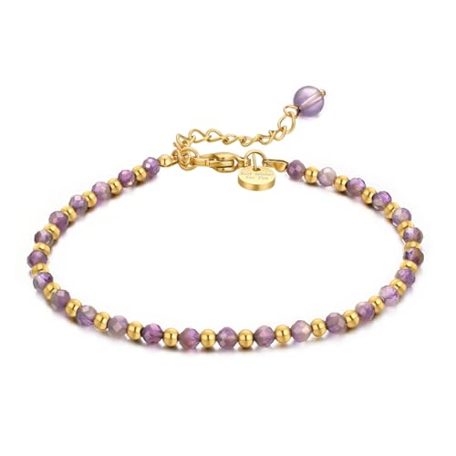vissen Bracelet Violet Pierre Naturelle Femme Plaqué Or Ajustable Amethyste Beaded Bracelets Vintage Hypoallergenique Bijoux