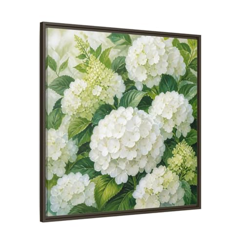 Tableau hortensias blancs encadré style muet pour salon élégant