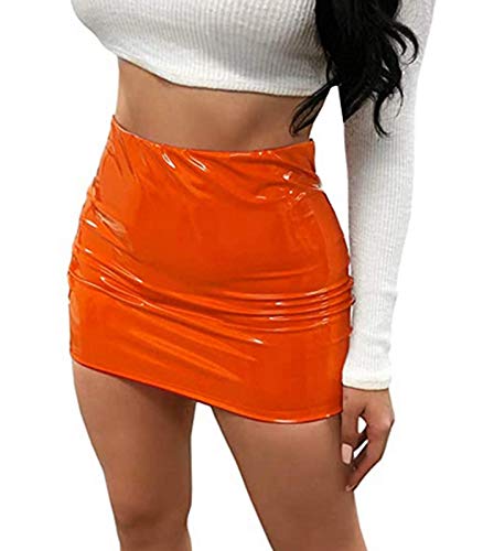 Amazon.com: Springcmy Women Neon Leather Bodycon Mini Skirt Skirts