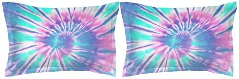 Miniatura 5 de MUSOLEI Juego de sábanas bajeras de teñido anudado para niñas, color rosa y azul, juego de ropa de cama bohemio de 2 piezas, sábana bajera de