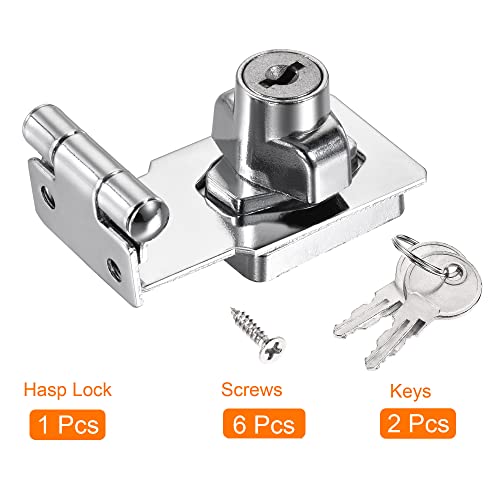 Image of MECCANIXITY 3 Inch Keyed Different Hasp Lock 90 Degree Chrome Plated Twist Knob for Cabinet Door Drawer, Silver