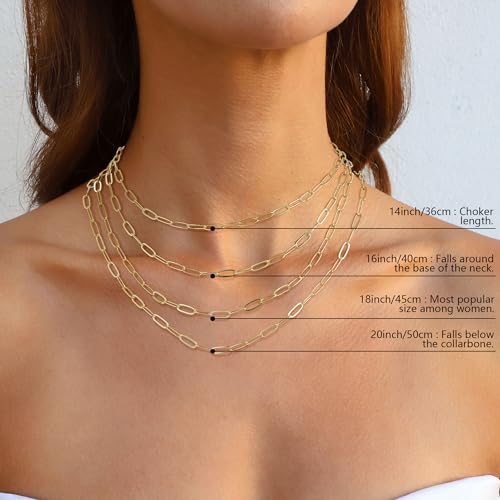 Gold Chain for Women, 14/16/18/20 inch 14K Gold Plated Paperclip Chain Necklace Dainty Simple Gold Paper Clip Necklace Non Tarnish Gold Necklace for Women Trendy Fashion Aesthetic Jewelry Gift4