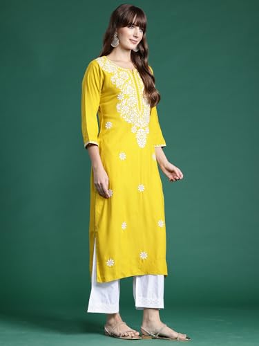 Image of INDO ERA Womens Straight Embroidered Chikankari Kurta