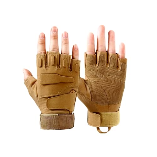 Image of Half Finger Tactical Gloves, Durable Fingerless Gloves for Cycling, Gym, Motorcycle Gloves, Training Gloves, Breathable Gloves, and Outdoor Activities (Khaki, L)