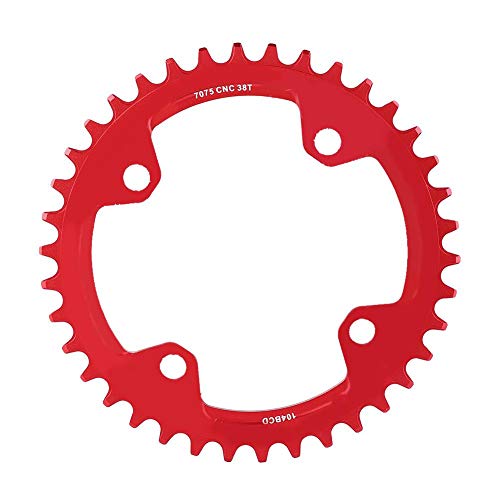 Elprico Juego de Platos de Bicicleta Moutain, 32/34/36/38 T BCD 104 Piezas de reparación de Anillo de Cadena de manivela Simple de Bicicleta de montaña de Acero(38T-Rojo)