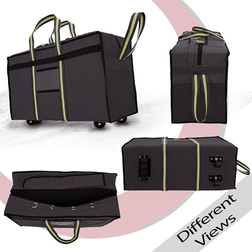 Image of NISUN 90L Large Travel Duffel Bag with 6 Wheels, Heavy Duty Canvas Luggage Bag, Foldable Bag with Transparent Front Pocket, Travel & Shifting Bag (Grey, 73 x 27.5 x 45 cm)