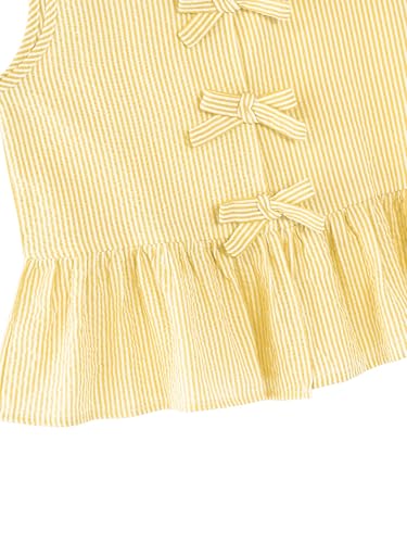 Image of Girls Sleeveless Striped Shirts Bowknot Tank Tops Cotton Peplum Babydoll Top