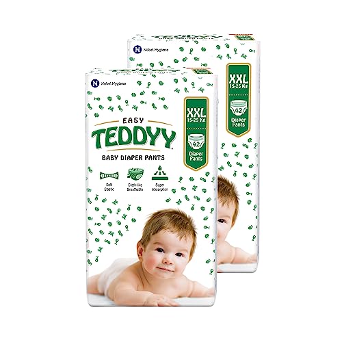 Image of TEDDYY Easy Baby XXL Size Diaper Pant Style | 84 Count (Double Extra Large) |15-25 kgs (Pack of 2) | Long Protection Hours | Anti-Bacterial | Airy Breathable Fit | Rapid Soaker Channels with Wetness Indicator