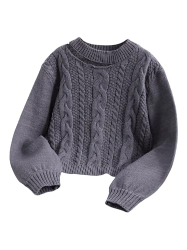 SweatyRocks Girl's Cut Out Crewneck Sweater Long Sleeve Cable Knit Pullover Sweaters Top