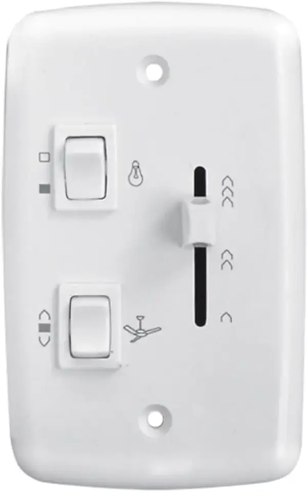 Chave Controle Deslizante Parede Para Ventilador De Teto Bivolt 400W Com Tecla Luz Espelho Branco Rima