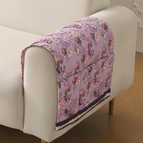Image of HOKIPO 'Florentina Series' Premium Holland Velvet Sofa Arm Cover with Foam Filling & Anti Slip Backing | 2 Pcs | Peony Lavender (IN-876-V6*2S)