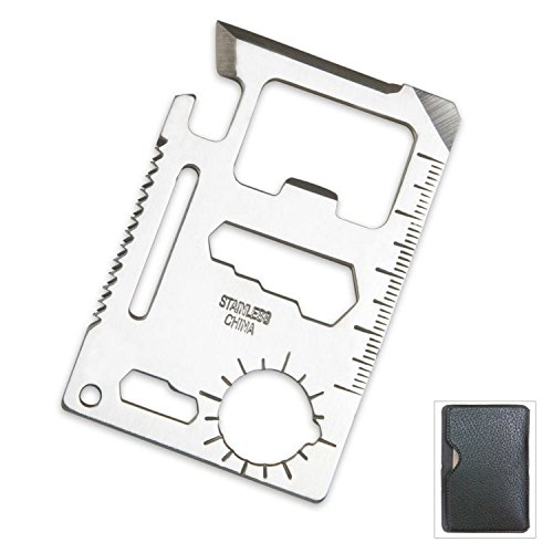 Small Survival Tool Credit Card Size Multi Purpose Device with Pouch (2-Pack), Silver