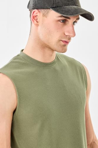Image of SNITCH Men's Sleeveless Slim Fit T-Shirt | Ribbed Texture & Breathable Fabric | Polyester Blend Material with Stretchability | Casual Wear for Layering & Everyday Use