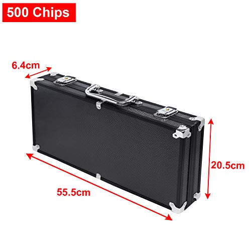 UISEBRT Pokerkoffer Set 500 Chips - Pokerset Laser inkl. 2X Pokerdecks, 5X Würfel, 3X Dealer Button (500 Chips, Schwarz Aluminium-Gehäuse) – Bild 3