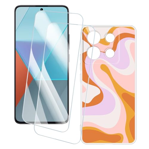OAGELIM 2�Z�b�g �X�N���[���v���e�N�^�[ + �P�[�X Xiaomi Redmi Note 13 Pro 5G (6.67 �C���`) �Ƃ̌݊������� �A�[�e�B�X�e�B�b�N�J�X�^���v�����g�J�o�[�Ƌ����K���X�t�B���� �X�N���b�`�h�~ (����)