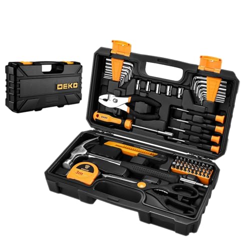 DEKO outils bricolage kit - 62 Pièce malette outils à Main Ménage Général avec Boîte à Outils en Plastique Mallette de Rangement