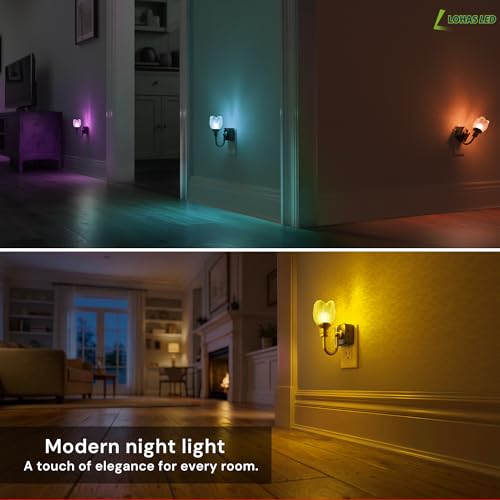Image of L LOHAS LED Night Lights Plug into Wall, RGB Floral Night Lights with Dusk to Dawn Sensor, 0-100lm Adjustable Brightness, for Hallway Bedroom Stairway