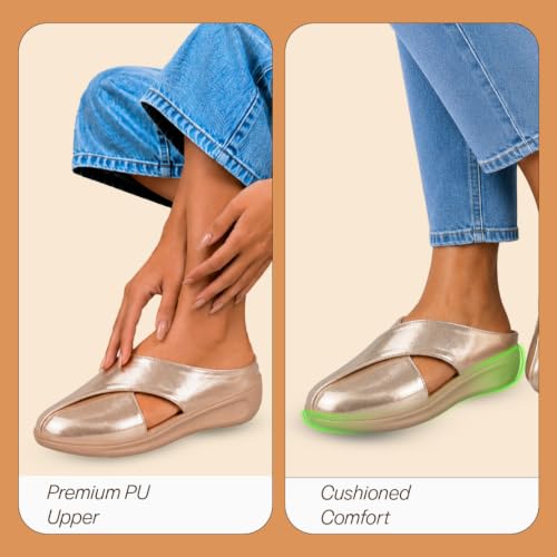 Image of FAUSTO Women Criss Cross Strap Design Perforated Slip On Shoes | Back Open Casual Shoes for Office, Outdoor, Party