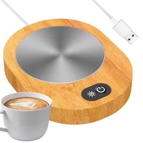 Chauffe-tasse à café – Coussin chauffant de bureau, plateau de tasse rechargeable par USB en grain de bois | Plateau de tasse à contrôle de la température pour tasses en verre ou en céramique