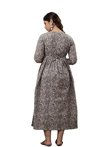Image of The Moon Star Women's Cotton Floral Printed Anarkali Maternity Feeding Kurti | Breastfeeding Dress for Mothers | Zipper Feeding Kurti, Nursing Kurti, Comfortable and Trendy Maternity Wear