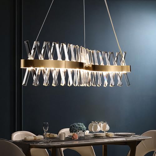 Image of 40 inchGold Linear Crystal Chandelier Modern LED Ceiling Pendant Light Fixture