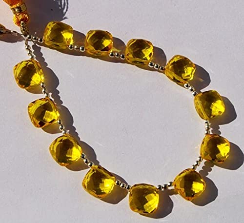 Citrine Quartz Faceted Cushion Briolettes 11x11mm perles de gemmes naturelles pour collier DIY