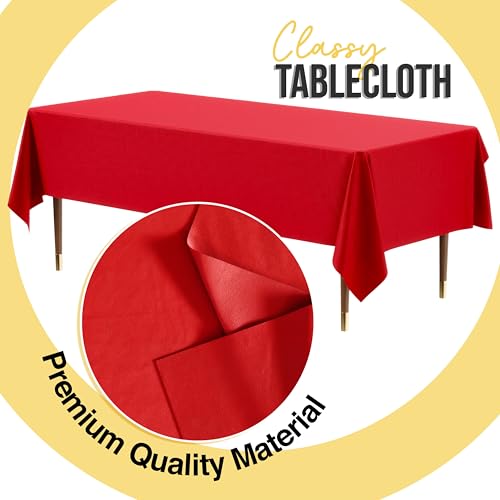 Image of Exquisite Red Rectangle Tablecloth 54 inchx108 inch - 48 Pack | Plastic Tablecloth, Disposable Table Covers Rectangle for Parties, Weddings, Holidays & Party Supplies