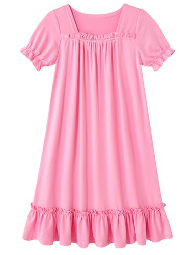 uideazone Girls Nightgowns Puff Short Sleeve Sleepwear Victorian Nightdress Soft Princess Pajamas Dress Size 5-12 Years
