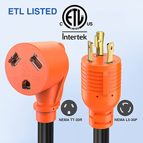 Image of Nilight RV Generator Adapter Cord 30 Amp to 30 Amp 3 Prong Pure Copper Heavy Duty Twist Lock Male Plug 10 Gauge Wire L5-30P to TT-30R 30M /30F for RV Camper Caravan Van Trailer