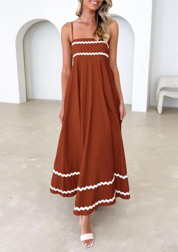 Image of PRETTYGARDEN Women's 2026 Summer Flowy Maxi Dress Casual Sleeveless Spaghetti Strap Ruffle Beach Long Dresses