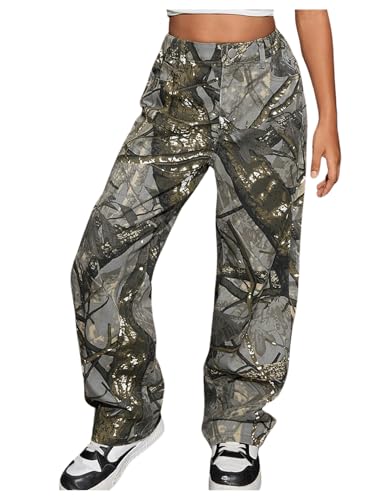 GORGLITTER Girl's Camo Jeans Camouflage Denim Pants Casual Wide Leg Trousers Streetwear