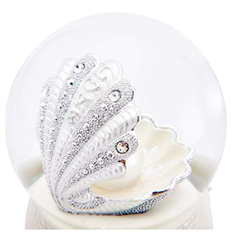 Caja de música de concha blanca ZAW con perla brillante y lentejuelas 4