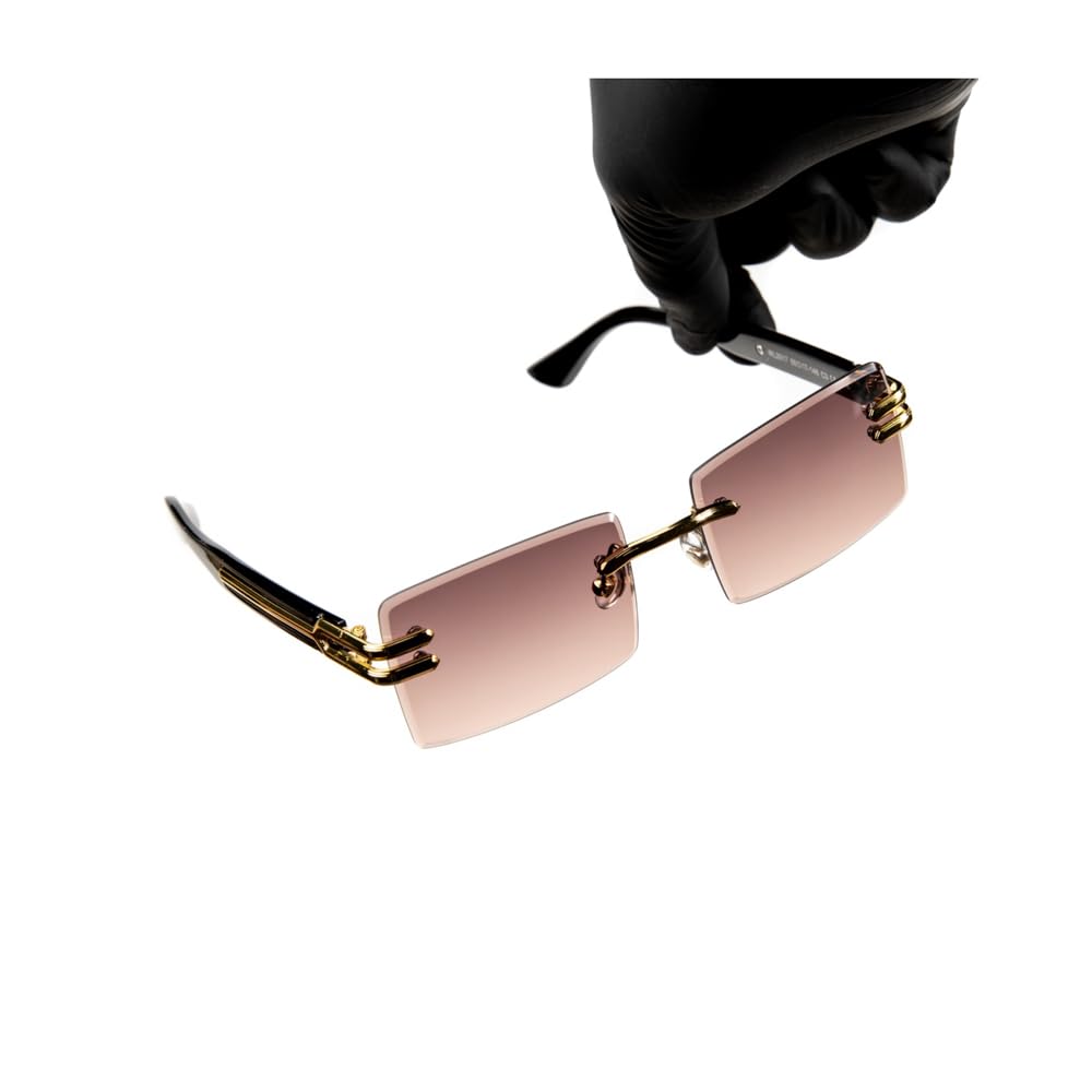 Street Knitted Men Women Stylish Square Rimless Gold Frame Stylish Burgundy Gradient Tinted Shades 90s Rectangle Cool Frameless Retro Trendy Hip Hop