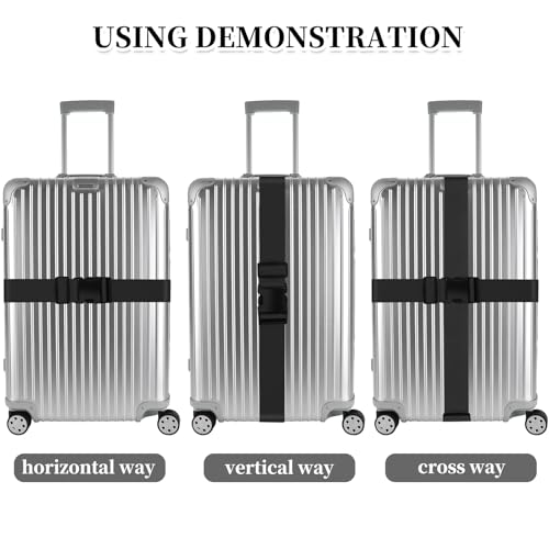 Image of Luggage Straps,2 Pack Adjustable Luggage Straps for Suitcases and Tags Set 2 Straps, 2 Tags,Extends Life of Bag (Black)