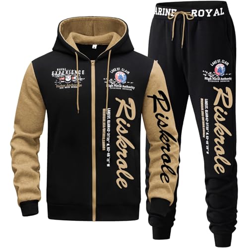 Men's Hooded Tracksuit Set 2 Pieces Full Zip Fleece Sweatsuit Casual Outdoor Sports Jogging Suits Set2