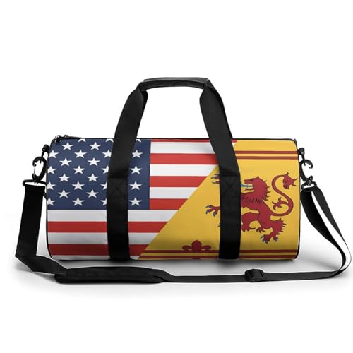 Flag of U.S. Scotland Rampant Flag Travel Gym Bag Cylindrical Duffle Handbag Sport Workout Tote Bag with Shoulder Strap for Men Women