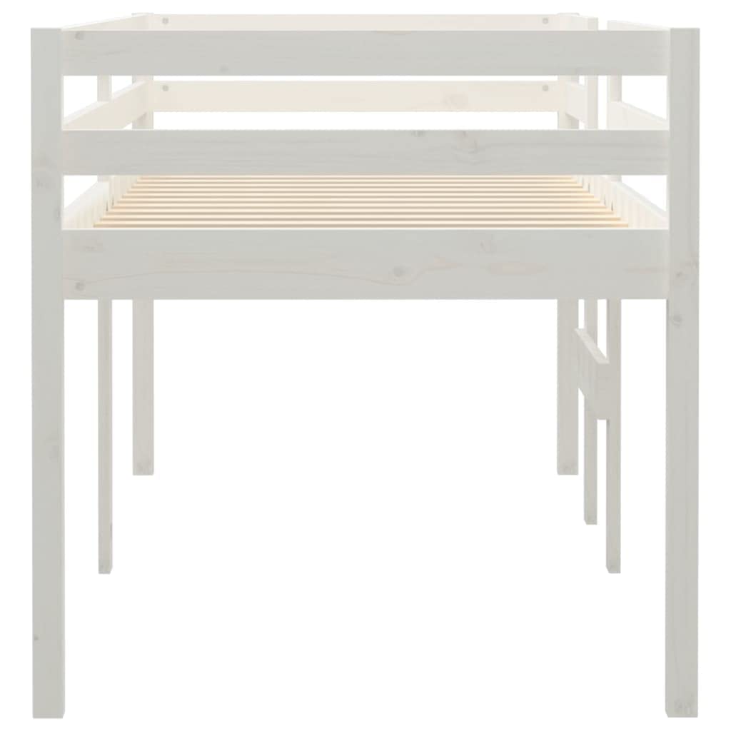 Cama alta blanca de 80 x 200 cm de madera de pino maciza, estructura de cama robusta para niños y jóvenes, mueble de dormitorio que ahorra espacio, diseño seguro con escalera y barandilla