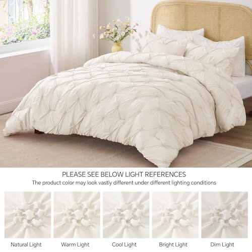 Image of BEDELITE Twin Comforter Set Cream White,Lightweight & Soft Comforter | Pintuck Boho Bedding, Warm & Cute Bed Set for All Season,With 1 Pillowcase