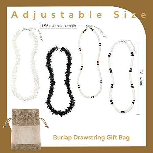 Kigeli 4 Pieces Puka Shell Necklace for Men, Surfer Choker Seashell Hawaiian Necklace Beach Chokers with Gift Bag4