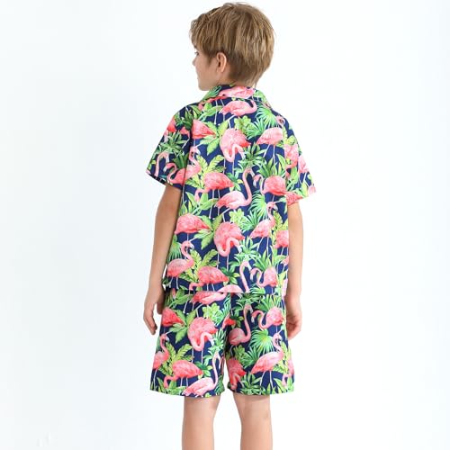 Image of Weixinbuy Boys Summer Outfits Short Sleeve Hawaiian Shirt and Shorts Vacation Set for Kids Summer Clothes Set