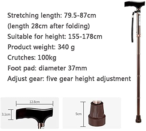 Bastones Bastón retráctil Plegable de Aluminio, muletas multifuncionales con Mango de Madera Maciza, bastón para Hombres y Mujeres