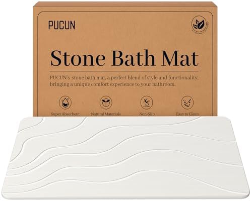 Stone Bath Mat Diatomaceous Earth Non-Slip Shower Mat,Quick Drying Diatomite Bath Stone Mat for Bathroom Floor -Super Absorbent,Natural, Easy to Clean(24 * 16 White)