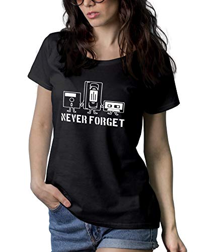 Woman Black Vintage T Shirt - Retro Tshirts for Women | Never Forget, M
