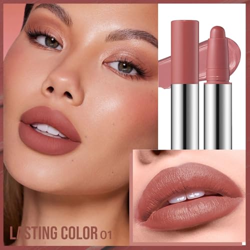 Image of Rose Pink Matte Lipstick, Creamy Velvet Lip Color, One Swipe High Pigment, Long Lasting Non Drying Lightweight Formula, Portable Travel Size for Daily Wear Natural & Soft Glam Makeup 01