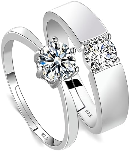 Image of THE MARKETVILLA 925 Sterling Silver Ring For Unisex Adult|Solitaire Crystal Style| Rings for Couple - Adjustable Size