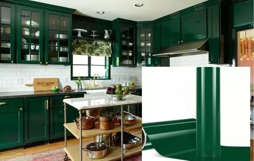 Image of HOME13 Dark Green Glossy Wallpaper Peel & Stick Self-Adhesive Removable Vinyl Wallpaper for Kitchen Cabinet Furniture Waterproof Countertop (24x50 Inch)