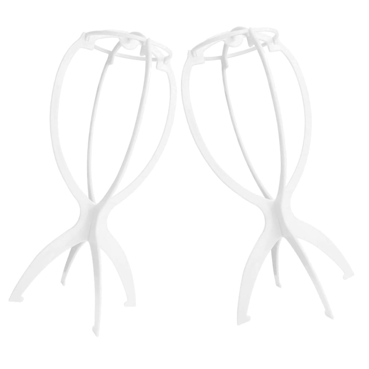 Mipcase 2pcs Portable Foldable White Wig Holders for Household and Hair Salon Use Lightweight Wig Display Racks with Stable Stand for Care and Styling