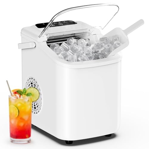 Image of DUMOS Ice Makers Countertop Ice Machine with Portable Handle Compact Size | 9 Bullet Cubes in 8 Mins, 26lbs in 24 Hours, Self-Cleaning, with Basket and Scoop, for Home, Kitchen, RV, Camping