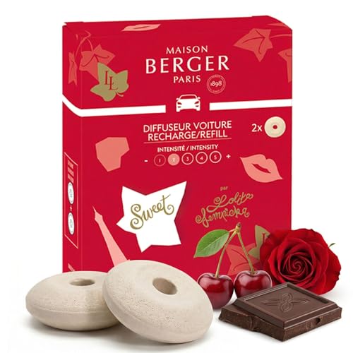 Image of Maison Berger Car Diffuser Refill Set, Lolita Lempicka Sweet | Cherry Raspberry Praline Notes, 2 Ceramic Inserts, Fits Maison Berger Vent Clips, 4-Week Diffusion, Made in France